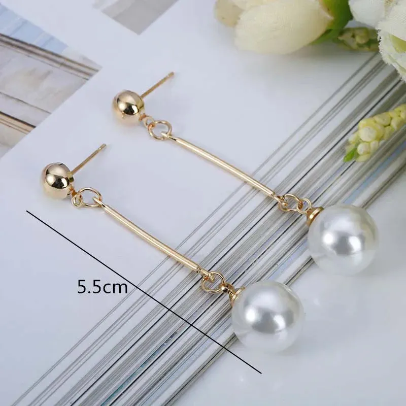 Korean Simulated Pearl Long Tassel Bar Drop Earrings For Women OL Style Sweet Dangle Brincos Party Jewelry Gift Wholesale EB478