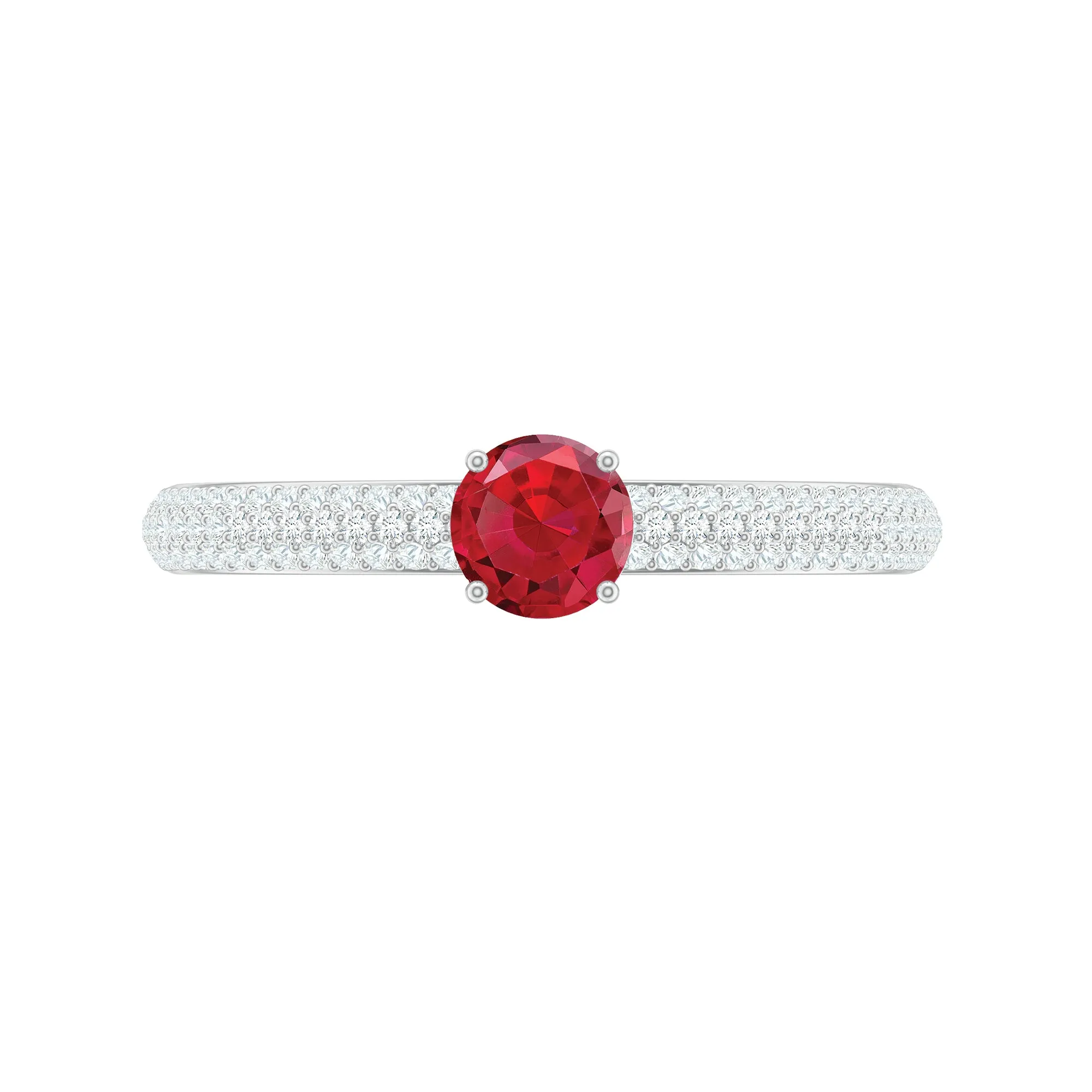 Lab Created Ruby Solitaire Ring with Moissanite Side Stones