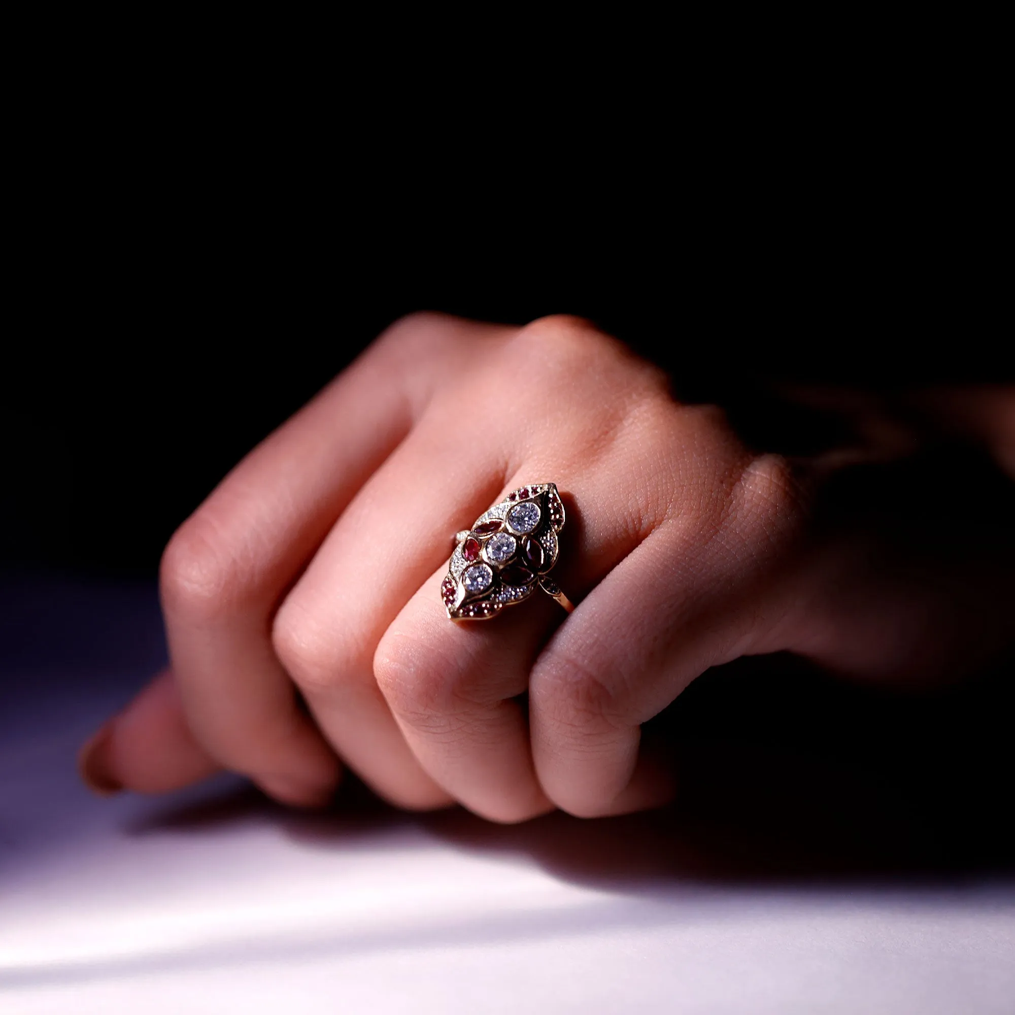 Lab Grown Ruby Cocktail Engagement Ring with Moissanite