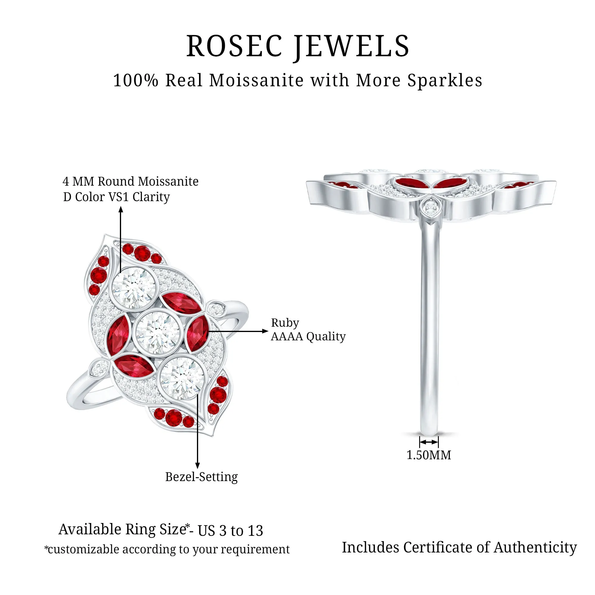 Lab Grown Ruby Cocktail Engagement Ring with Moissanite