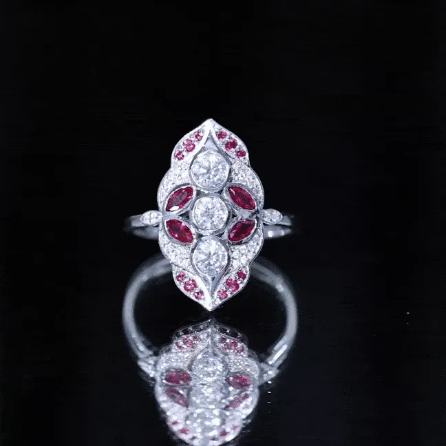 Lab Grown Ruby Cocktail Engagement Ring with Moissanite