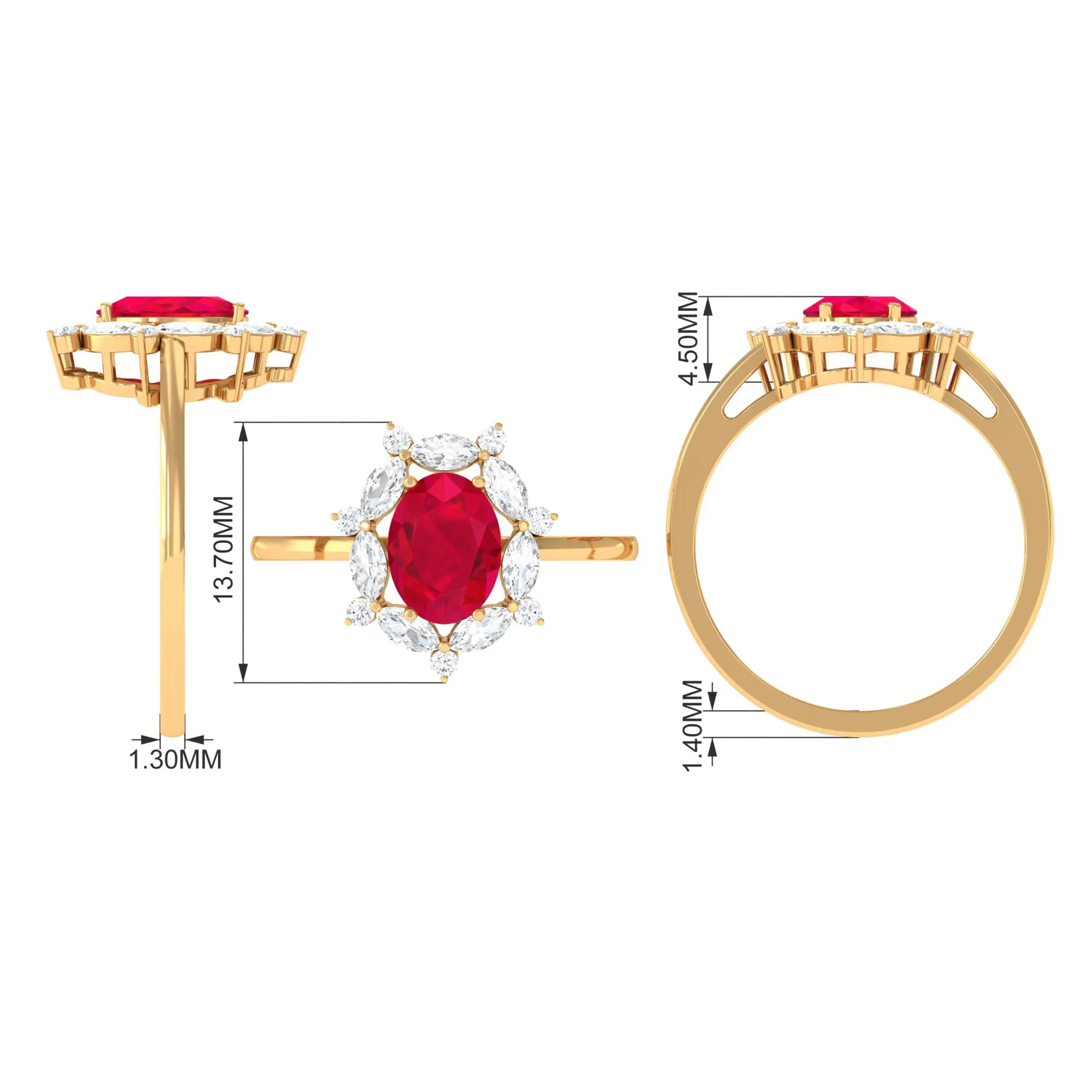 Lab Grown Ruby Designer Halo Engagement Ring with Moissanite