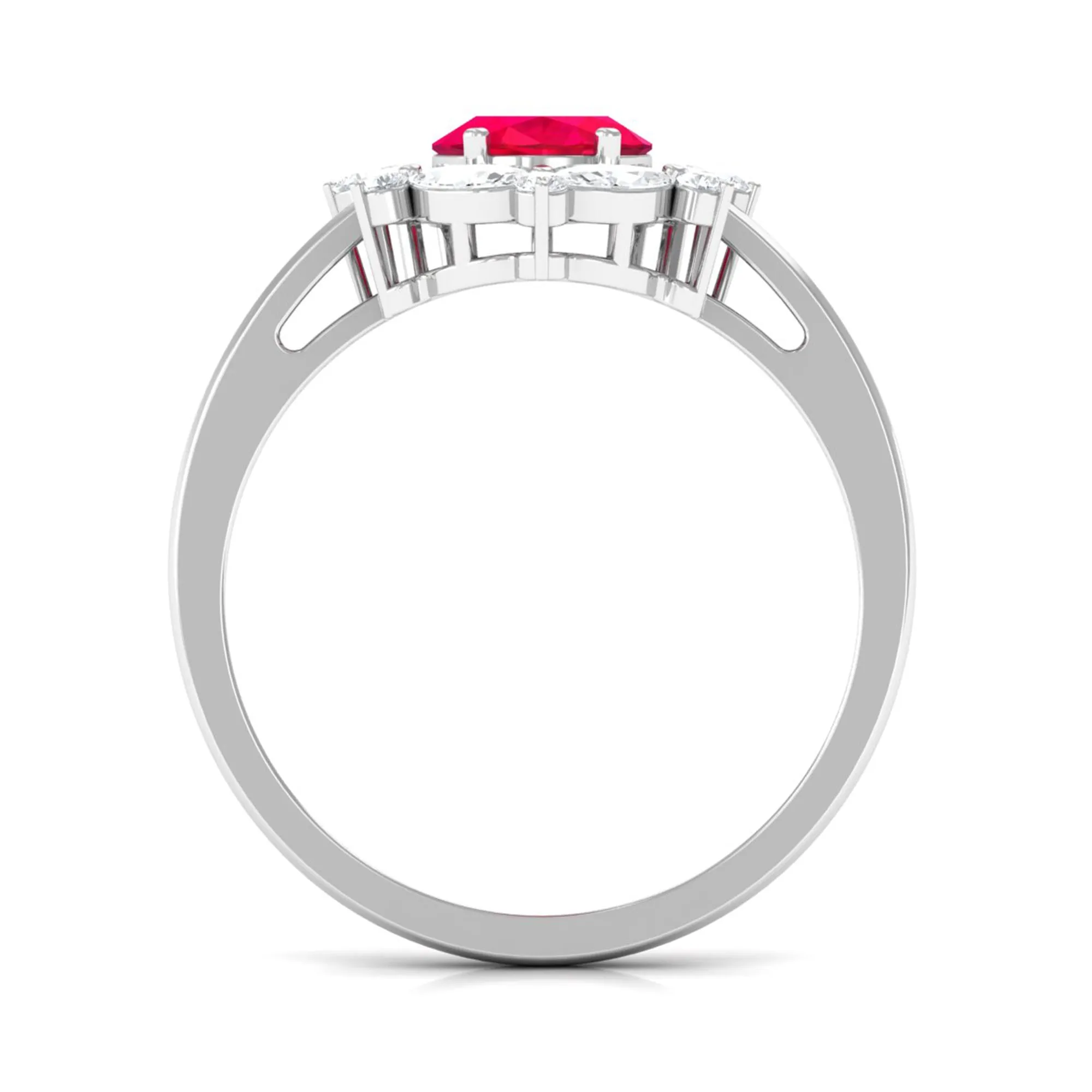 Lab Grown Ruby Designer Halo Engagement Ring with Moissanite