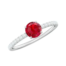 Lab Grown Ruby Solitaire Engagement Ring with Diamond Side Stones