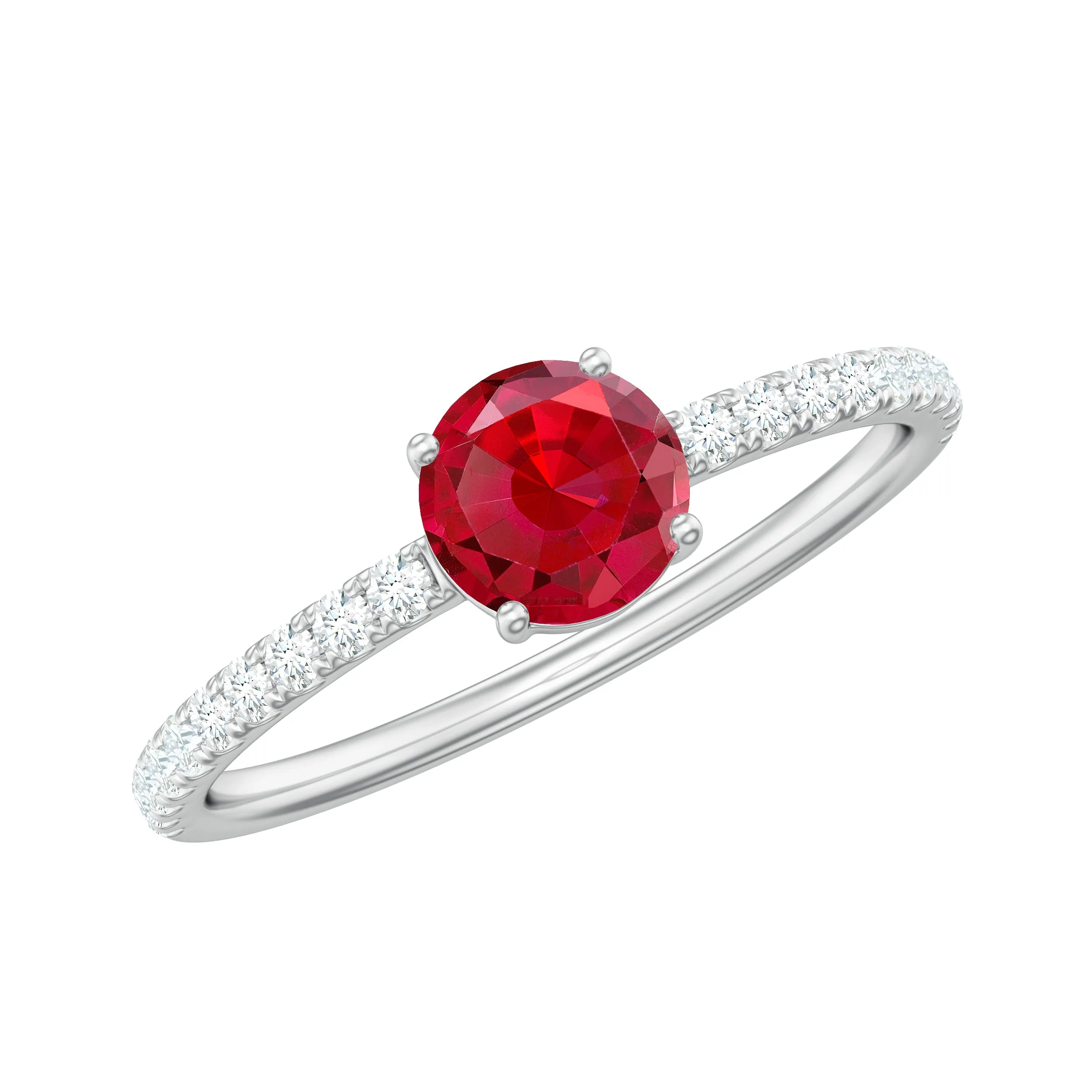 Lab Grown Ruby Solitaire Engagement Ring with Diamond Side Stones