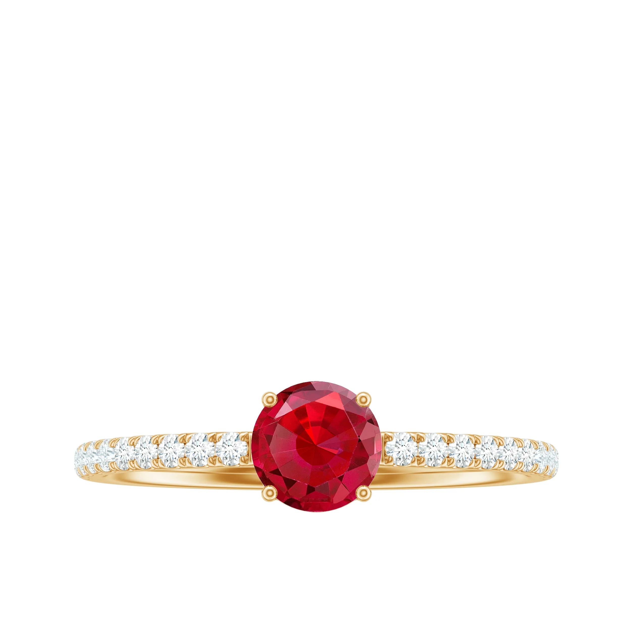 Lab Grown Ruby Solitaire Engagement Ring with Diamond Side Stones