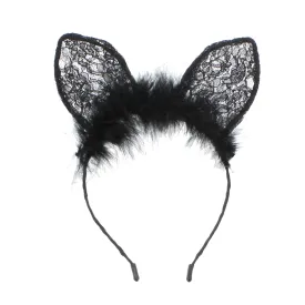 Lace Cat Ears Headband with Fur