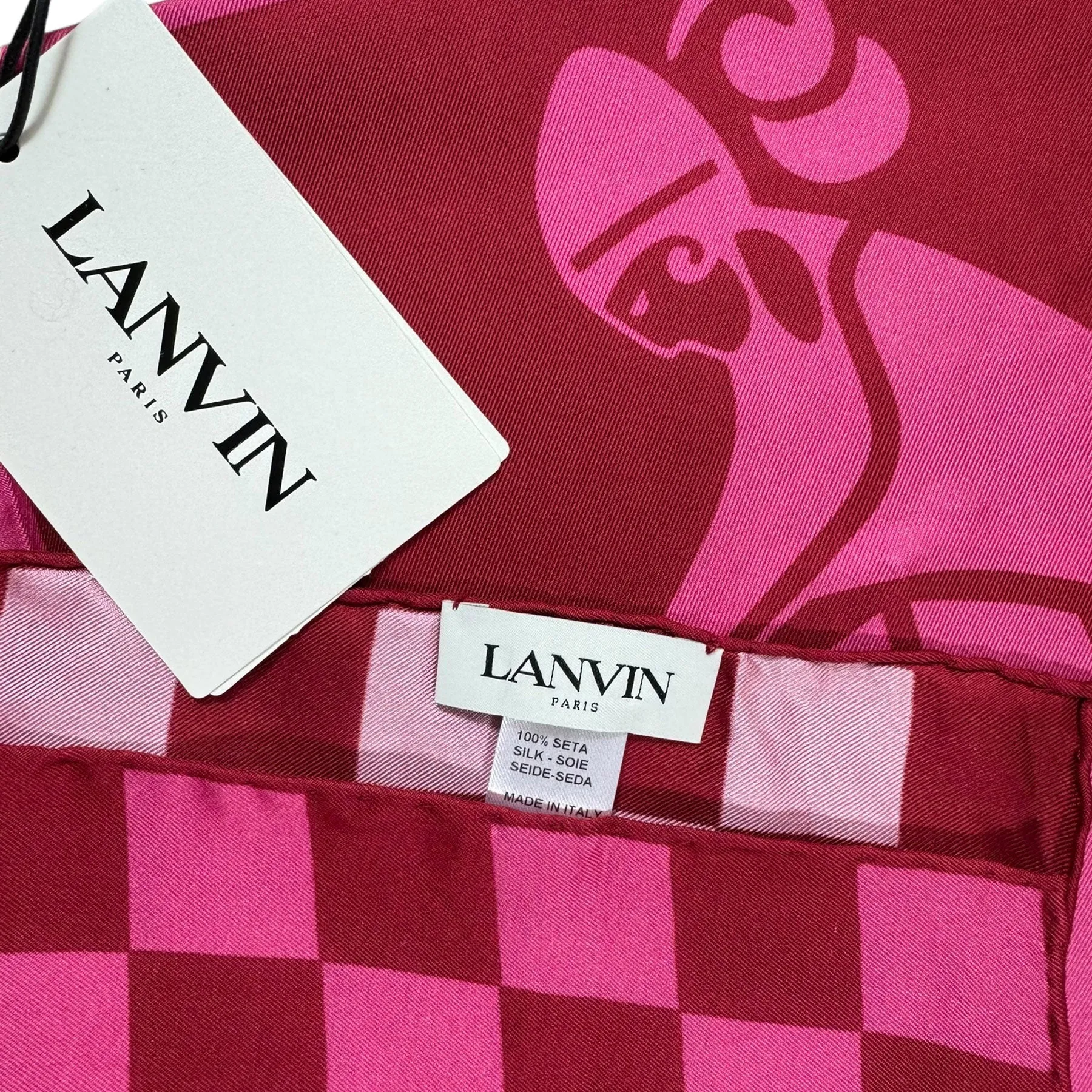 Lanvin Scarf Pink Check Design - Twill Silk Scarf