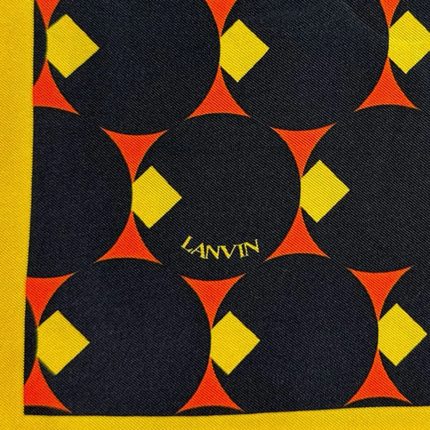 Lanvin Scarf Signature Black Yellow Orange Design - Twill Silk Designer Scarf