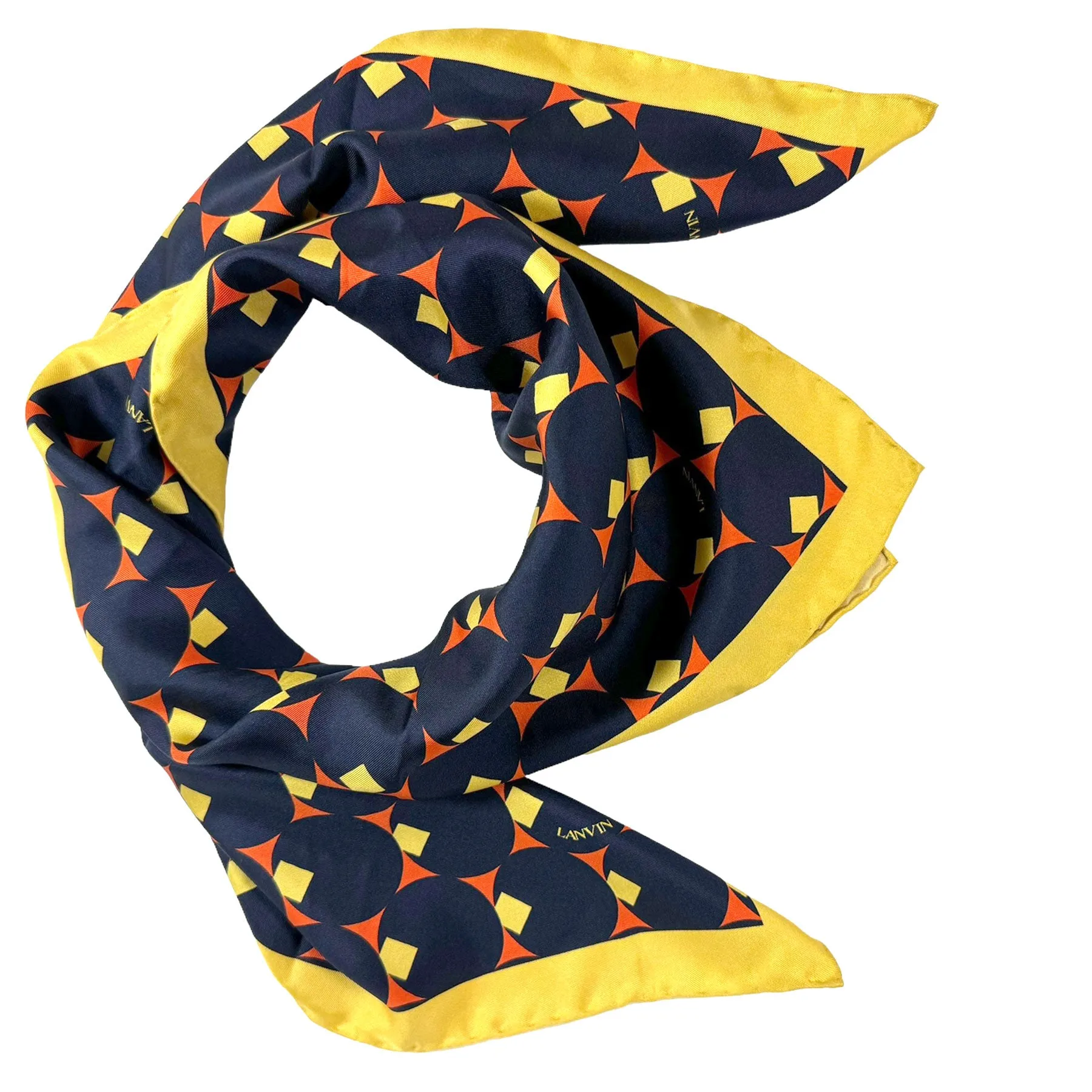 Lanvin Scarf Signature Black Yellow Orange Design - Twill Silk Designer Scarf