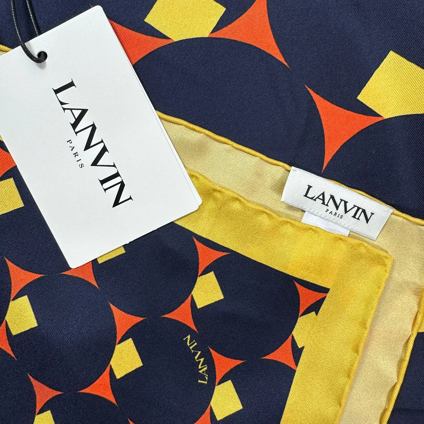 Lanvin Scarf Signature Black Yellow Orange Design - Twill Silk Designer Scarf