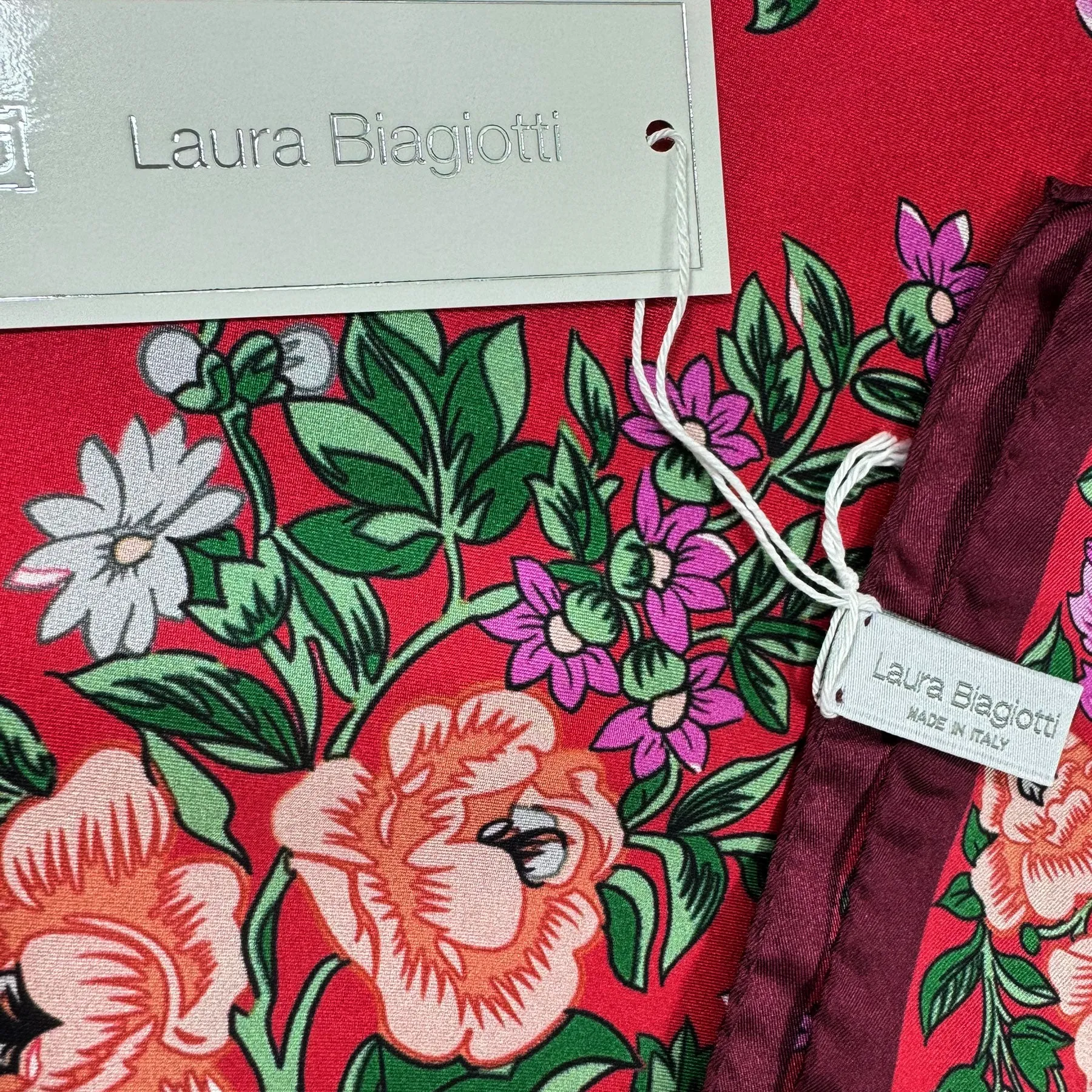 Laura Biagiotti Scarf Floral Red Green - Square Silk Foulard