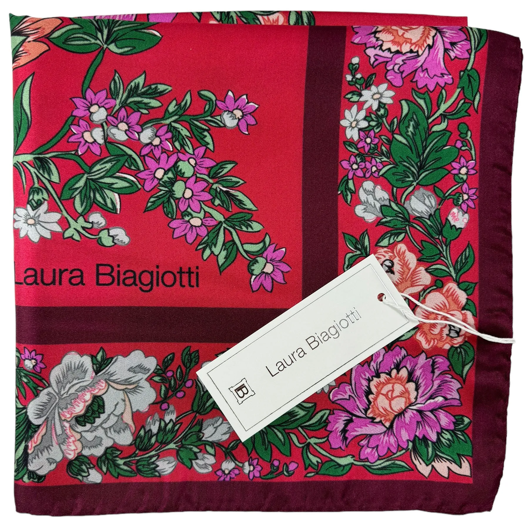 Laura Biagiotti Scarf Floral Red Green - Square Silk Foulard