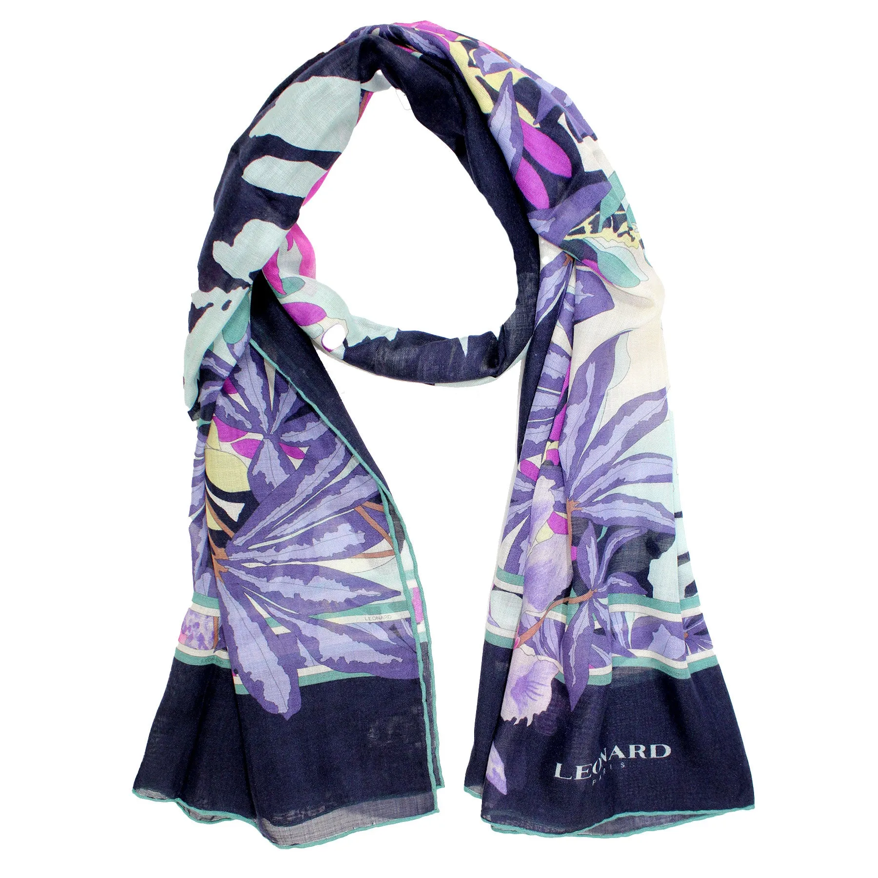 Leonard Paris Scarf Floral Design - Cashmere Silk Shawl