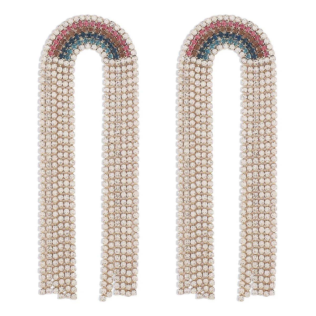 Long Crystal Rainbow Tassel Earrings jlt11799