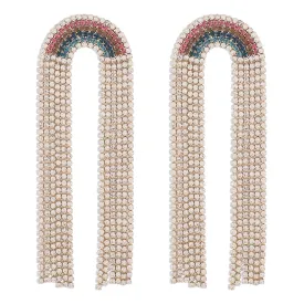 Long Crystal Rainbow Tassel Earrings jlt11799