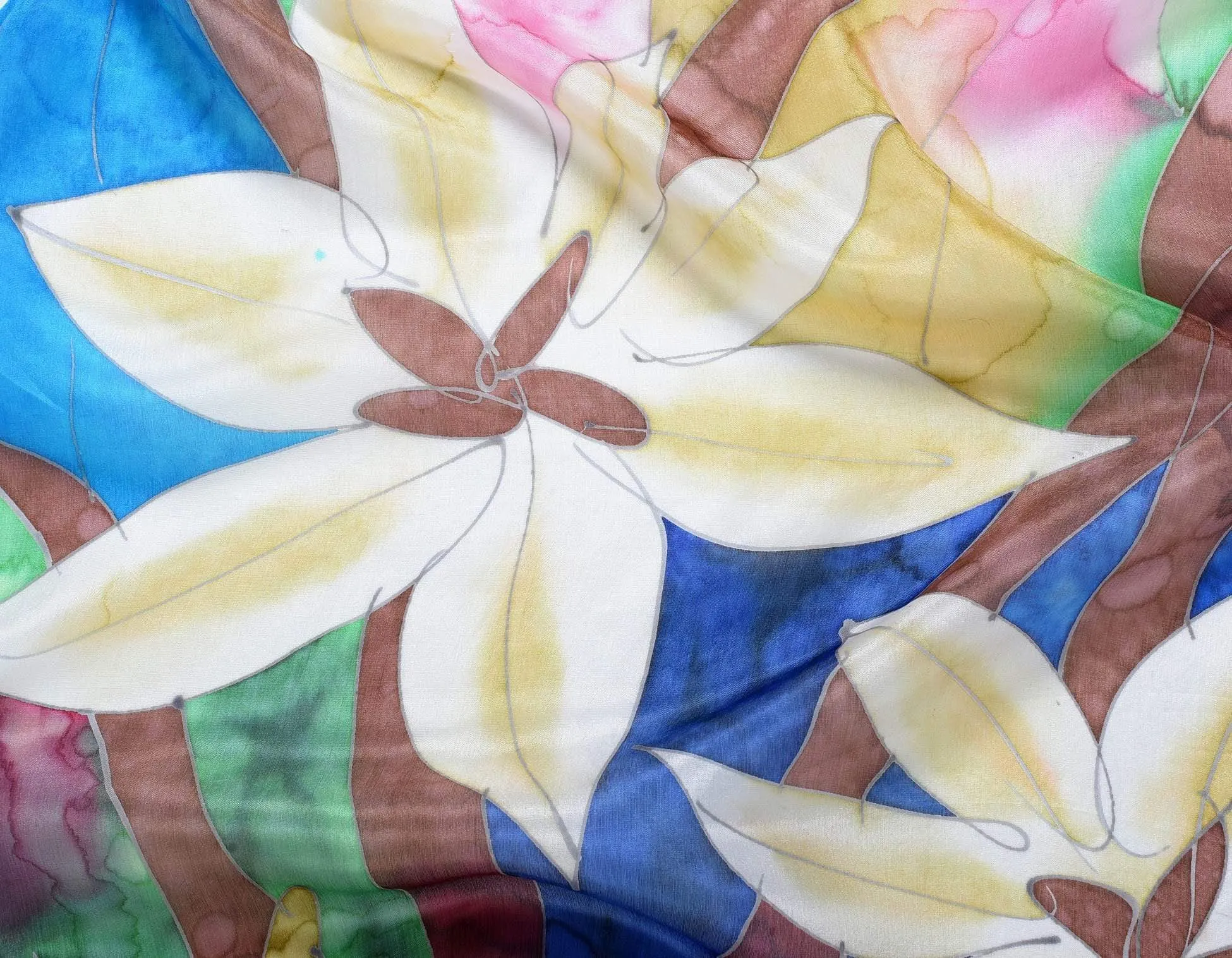 Long Hand Painted Silk Scarf - Daylilly