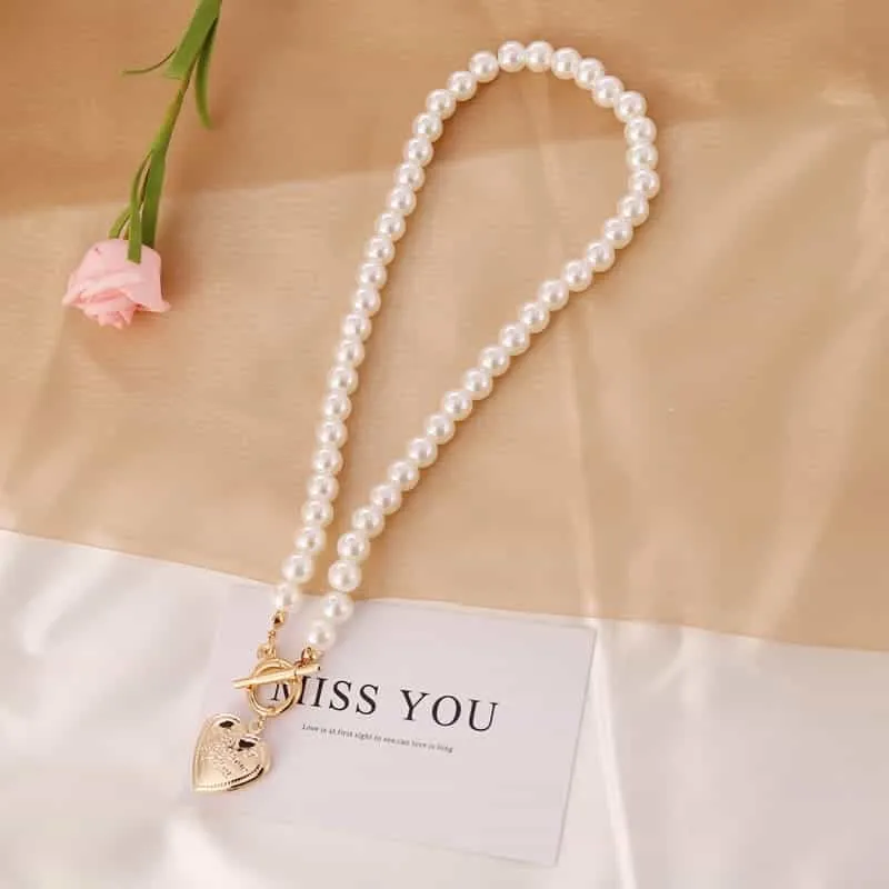 Love pearl retro necklace women