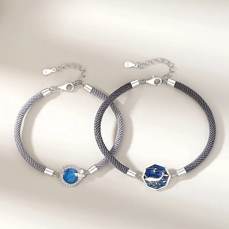 Matching Sterling Silver Bracelets Set for Couples