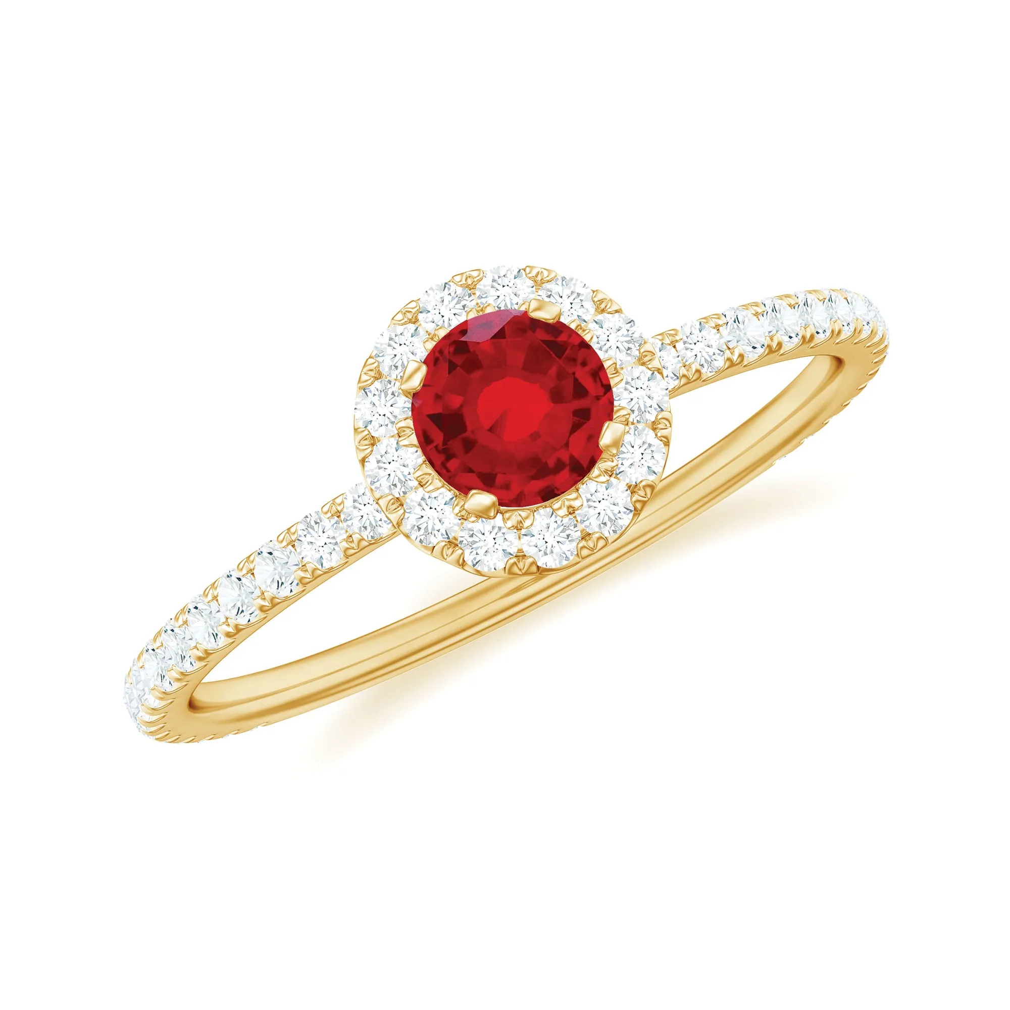 Minimal Lab Grown Ruby Engagement Ring with Diamond Accent