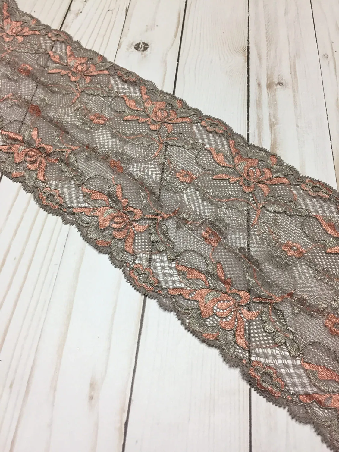 Mocha & Orange 6" Wide Stretch Lace