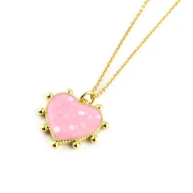 Mosaic Pearl Heart Necklace - Pink