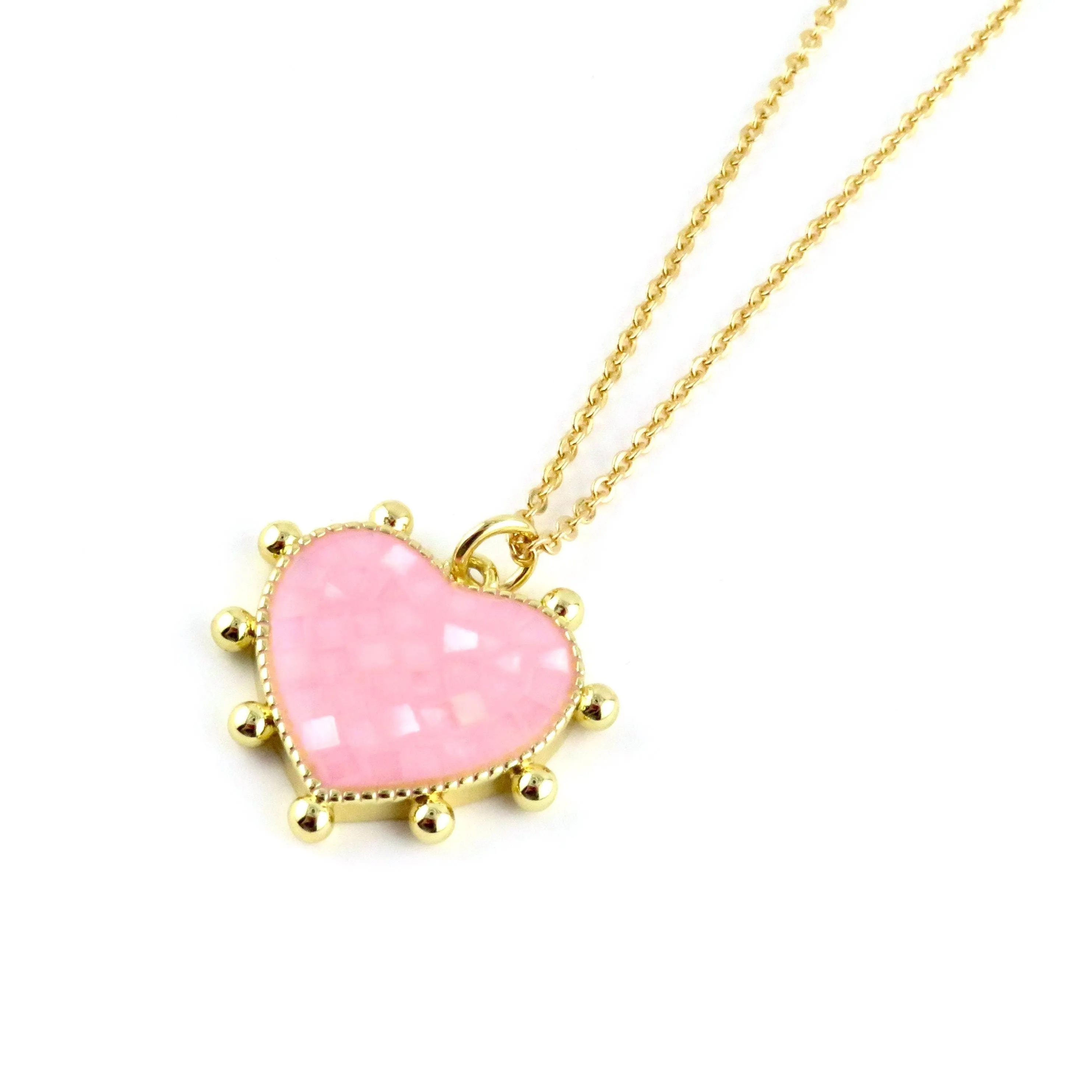 Mosaic Pearl Heart Necklace - Pink