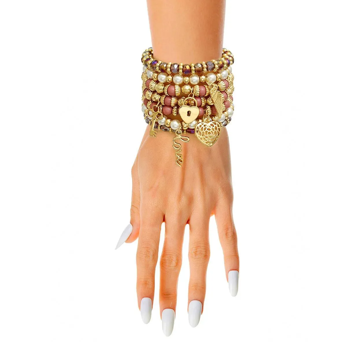 Mulberry and Faux Pearl Love Charm Bracelets - Shop Now!