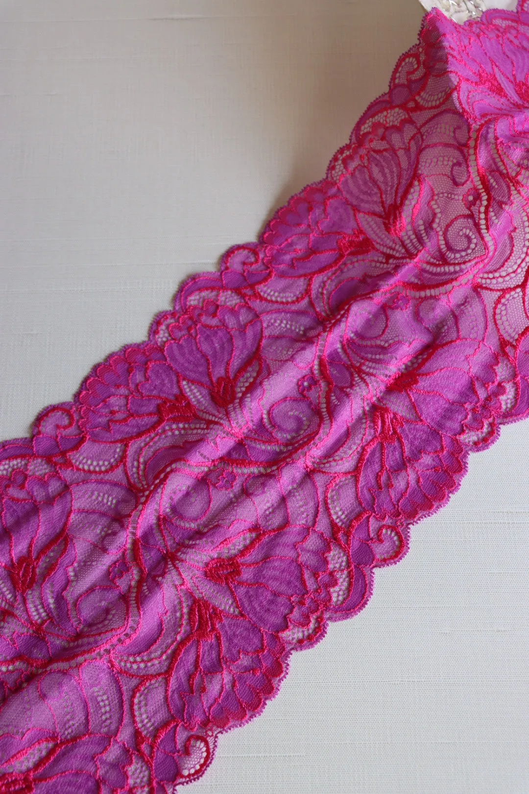 Mystical Magenta & Hot Pink 7" Wide Stretch Lace