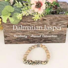 Natural Dalmation Jasper Gemstone Chip Diffuser Bracelet-  Animal Connection Bracelet