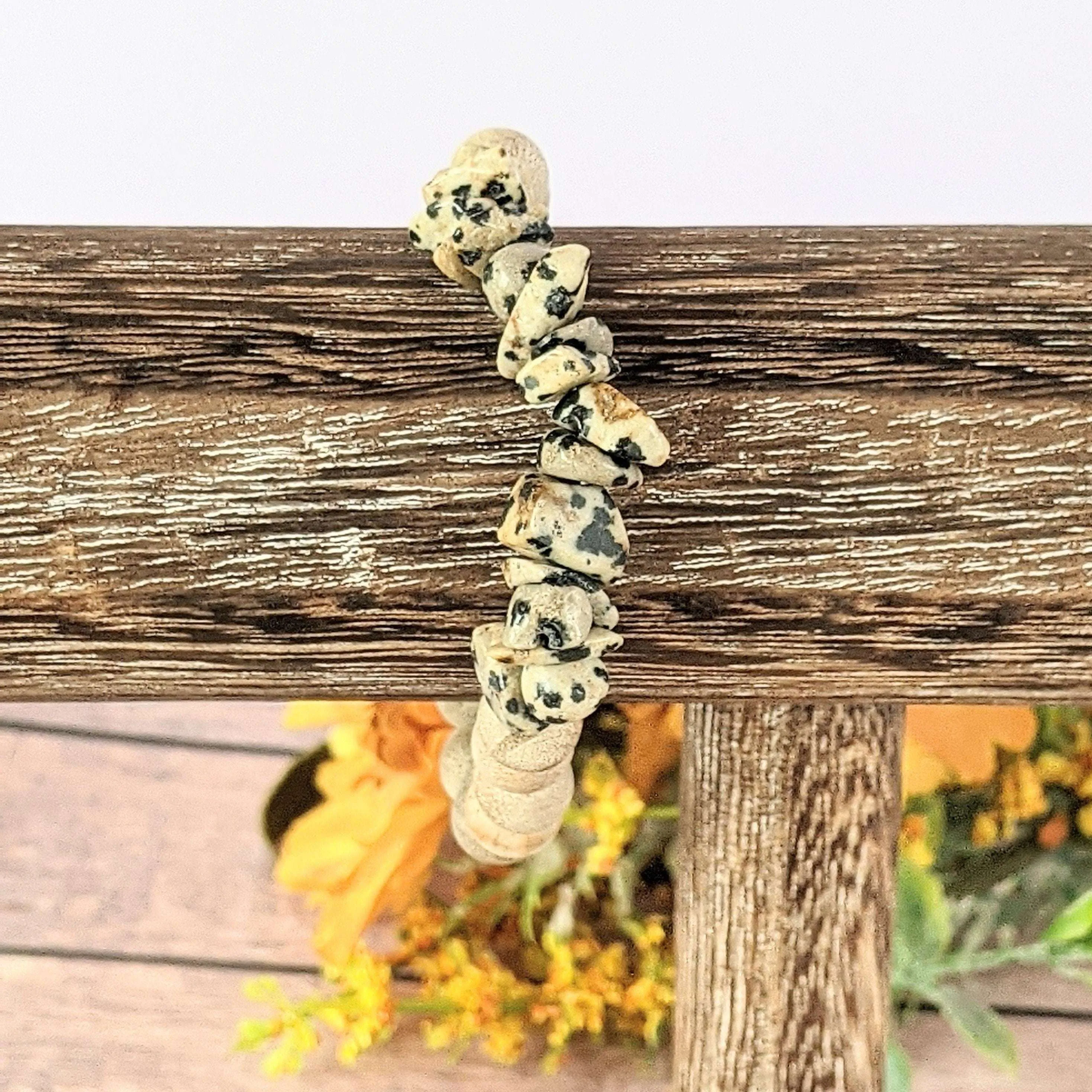 Natural Dalmation Jasper Gemstone Chip Diffuser Bracelet-  Animal Connection Bracelet