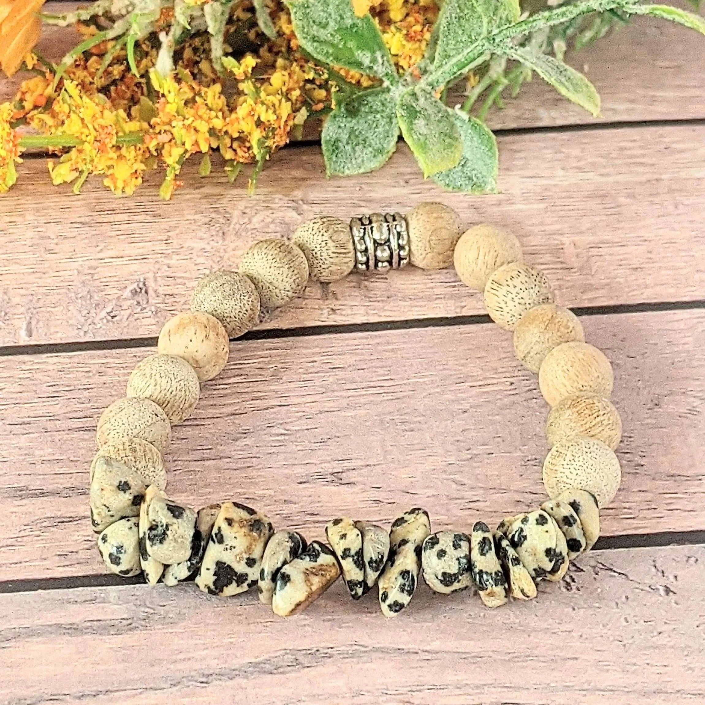 Natural Dalmation Jasper Gemstone Chip Diffuser Bracelet-  Animal Connection Bracelet