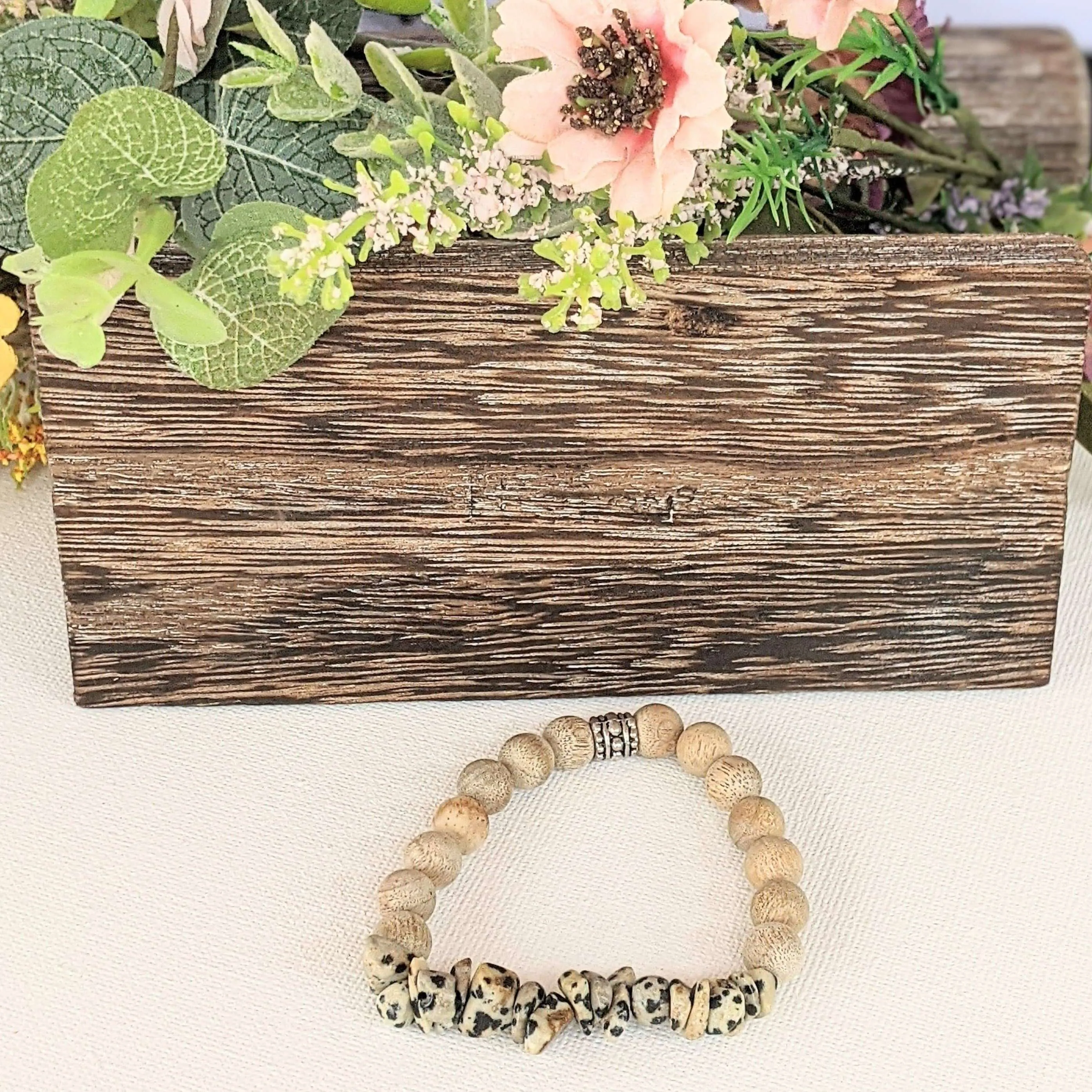 Natural Dalmation Jasper Gemstone Chip Diffuser Bracelet-  Animal Connection Bracelet