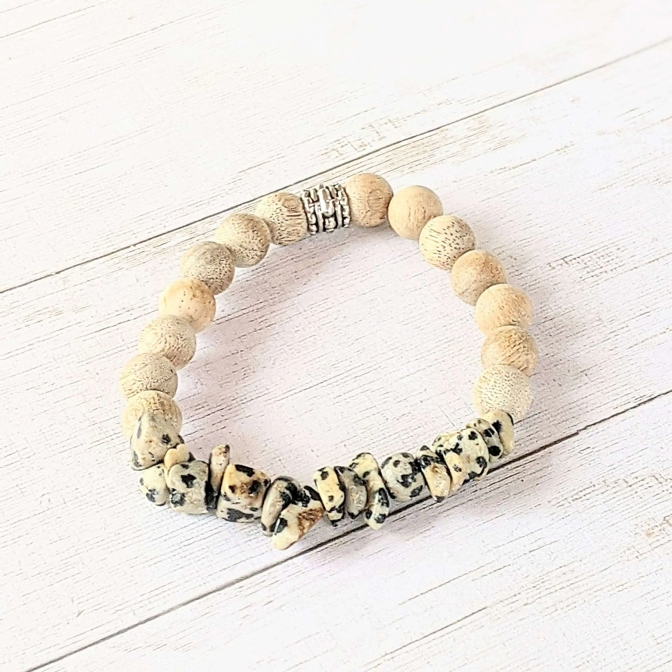 Natural Dalmation Jasper Gemstone Chip Diffuser Bracelet-  Animal Connection Bracelet