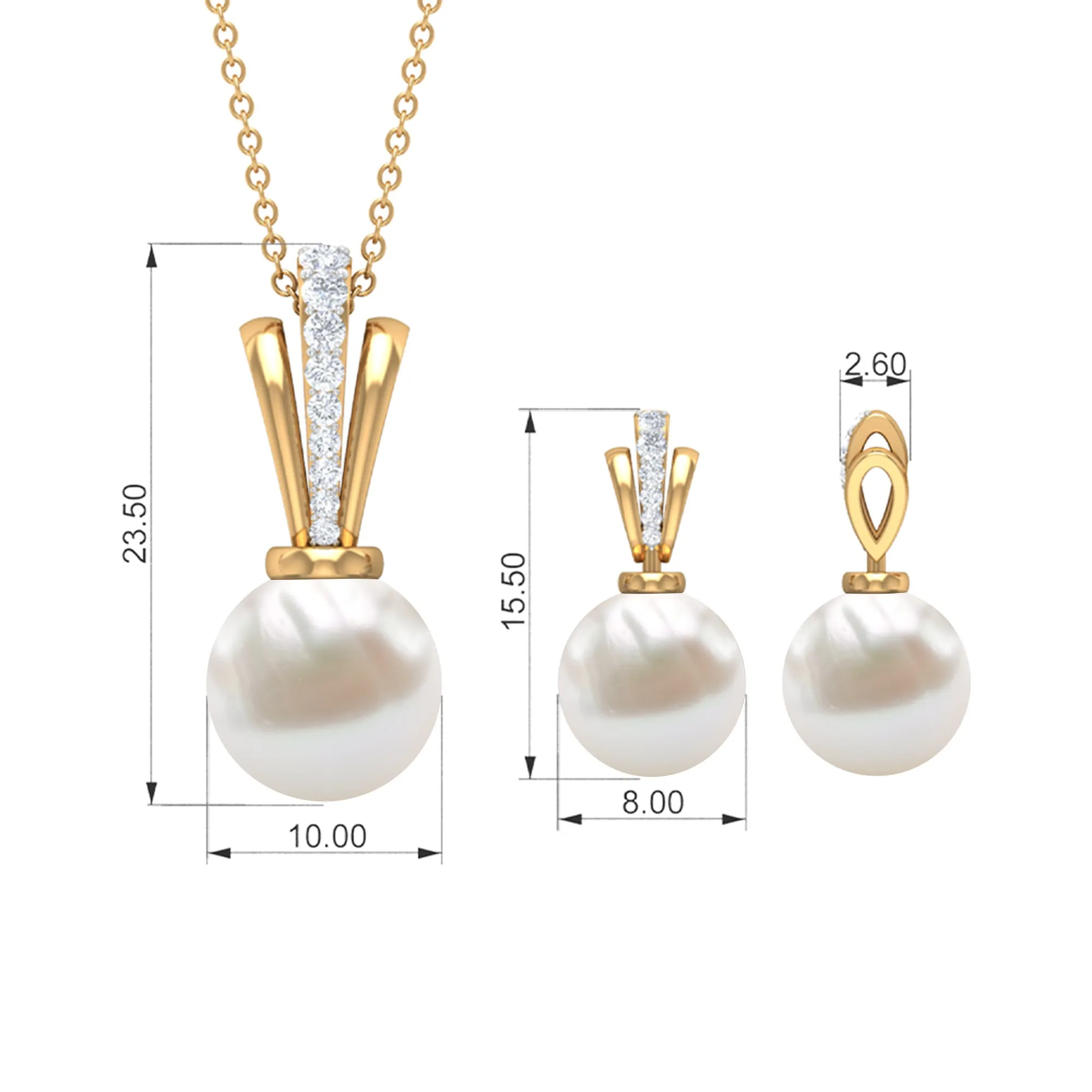 Natural Freshwater Pearl Drop Jewelry Set with Diamond