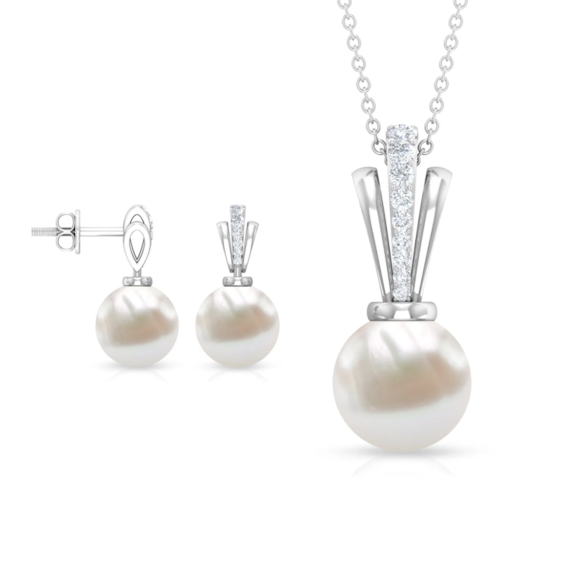 Natural Freshwater Pearl Drop Jewelry Set with Diamond