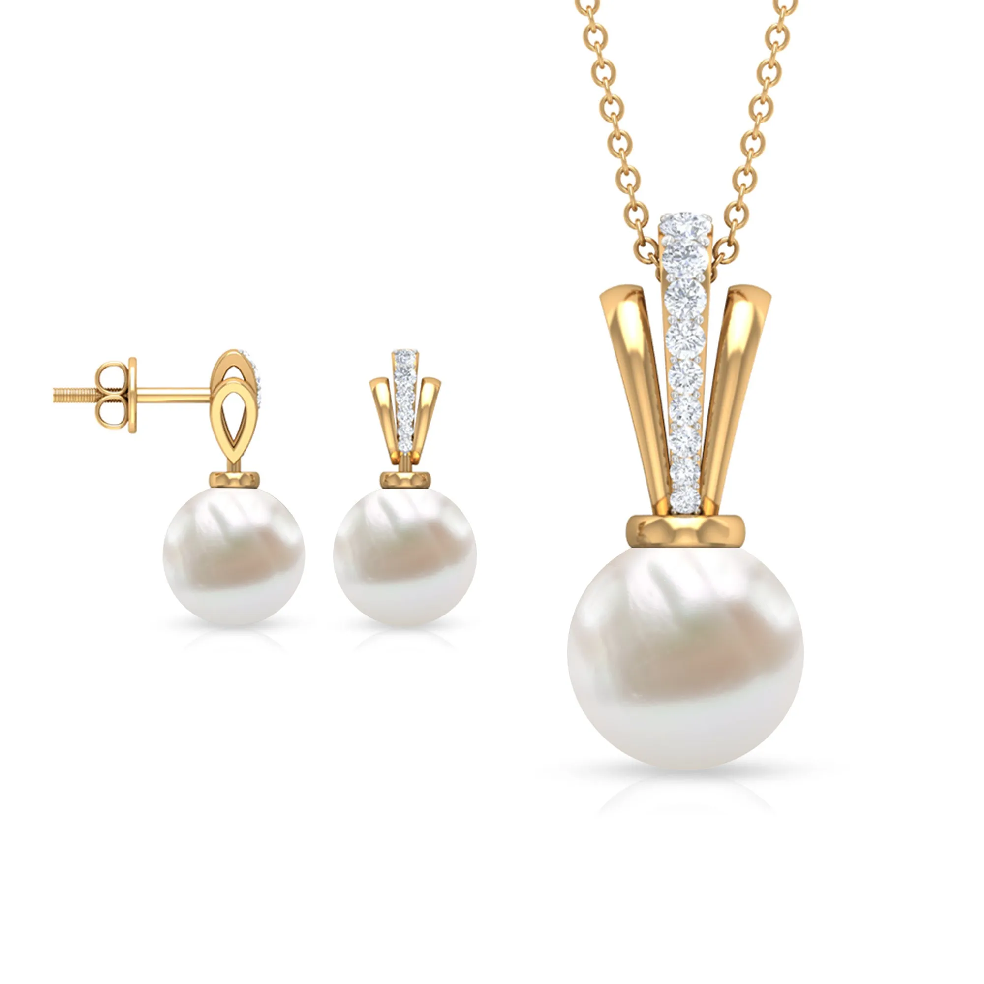 Natural Freshwater Pearl Drop Jewelry Set with Diamond