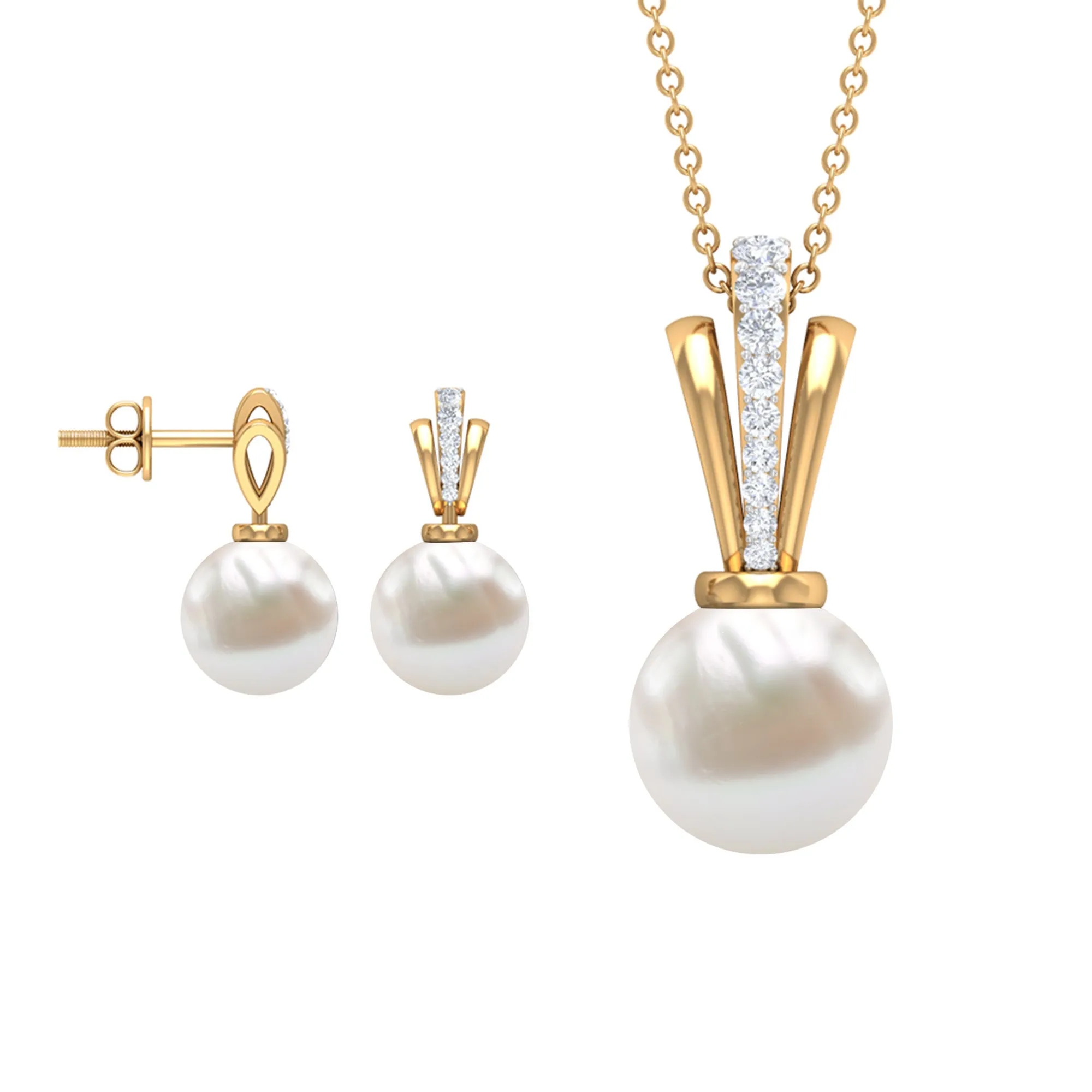 Natural Freshwater Pearl Drop Jewelry Set with Diamond