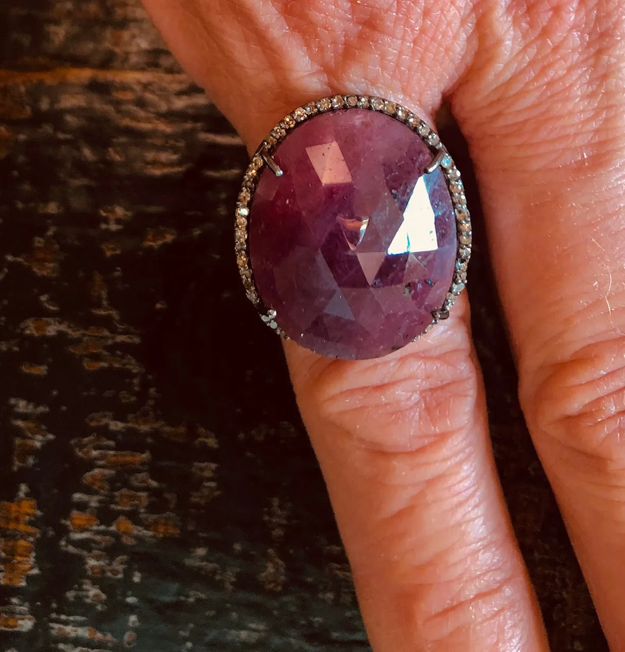 Natural Ruby & Pave Diamonds Sterling Silver Ring