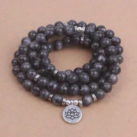 Natural Stone 108 Beads Mala Bracelet Lotus OM Charm Bracelet