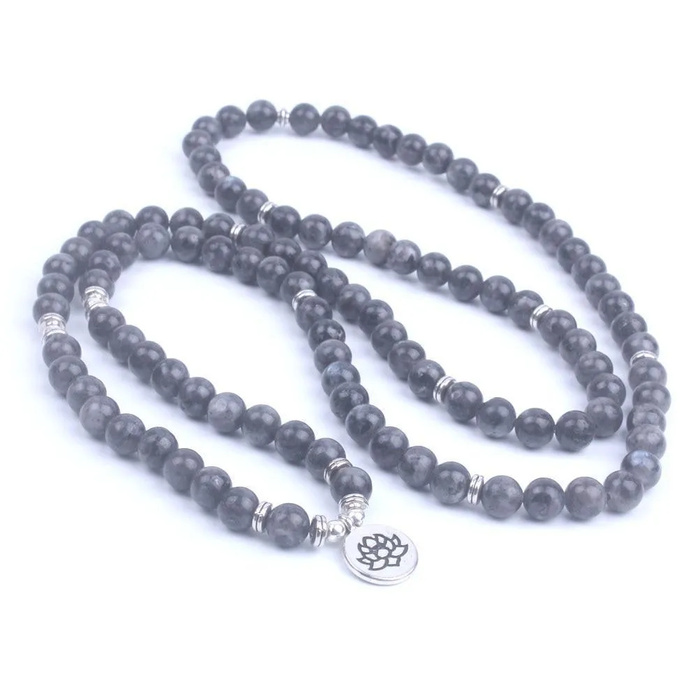 Natural Stone 108 Beads Mala Bracelet Lotus OM Charm Bracelet