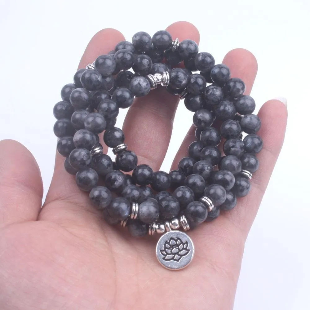 Natural Stone 108 Beads Mala Bracelet Lotus OM Charm Bracelet