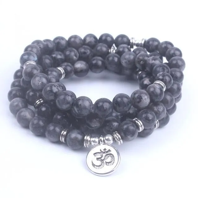 Natural Stone 108 Beads Mala Bracelet Lotus OM Charm Bracelet