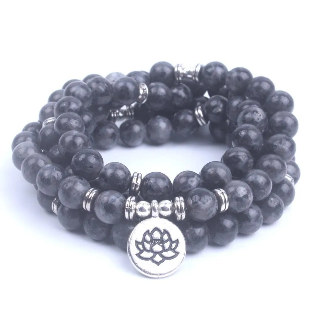 Natural Stone 108 Beads Mala Bracelet Lotus OM Charm Bracelet