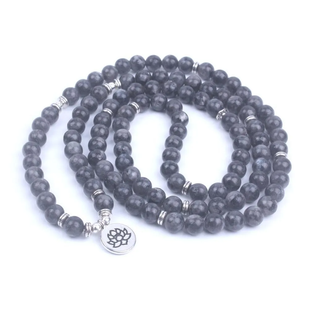 Natural Stone 108 Beads Mala Bracelet Lotus OM Charm Bracelet