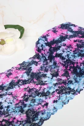 Navy/Pink/Aqua Tie Dye 11" Wide Stretch Lace