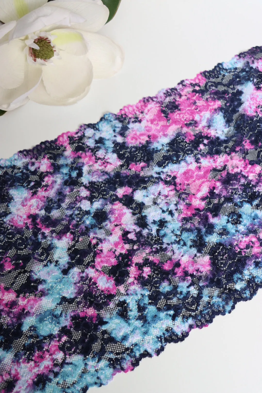 Navy/Pink/Aqua Tie Dye 11" Wide Stretch Lace