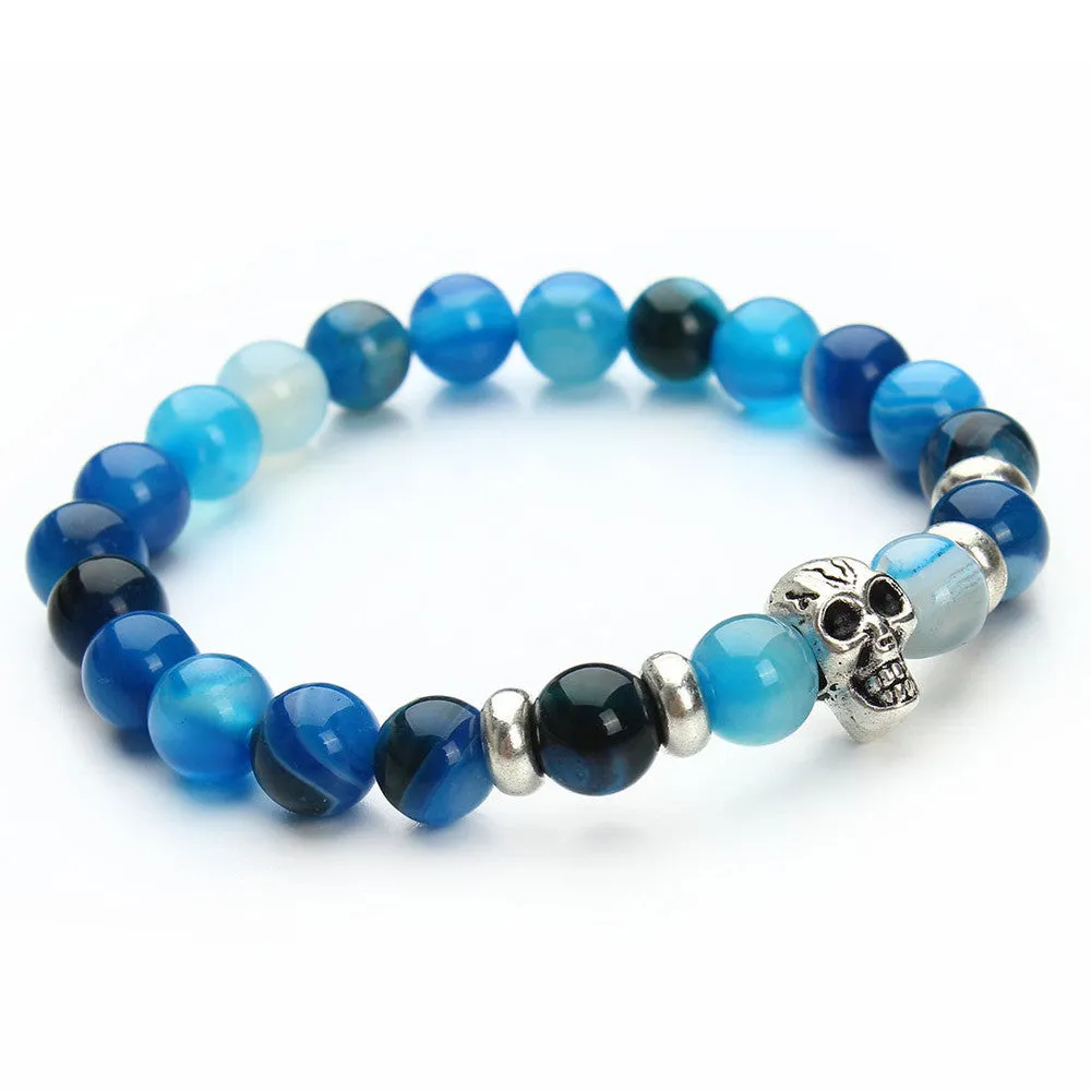 New fashion natural stones skull bracelet Lava stone beads and tiger eye stone beads men bracelet