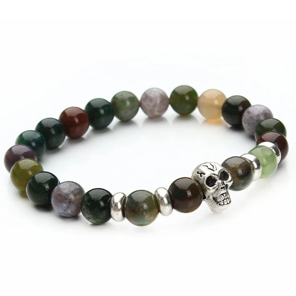 New fashion natural stones skull bracelet Lava stone beads and tiger eye stone beads men bracelet