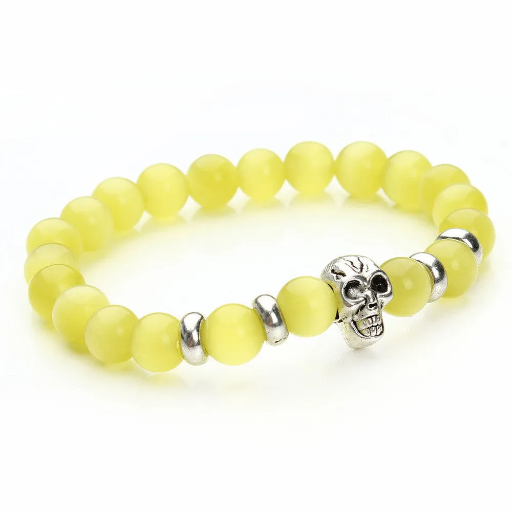 New fashion natural stones skull bracelet Lava stone beads and tiger eye stone beads men bracelet